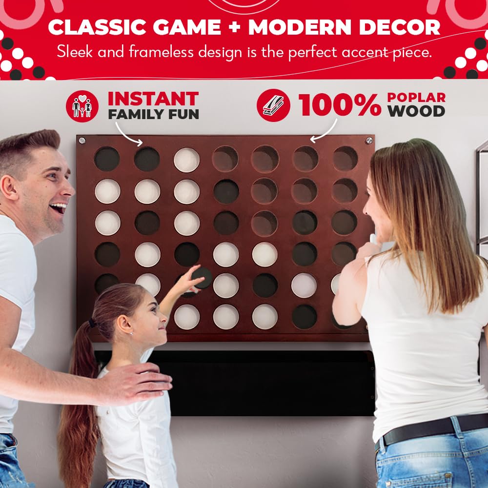 SWOOC Games Wall Mounted Giant 4 in a Row – 60% Quieter, Jumbo Size, Sustainable NZ Poplar