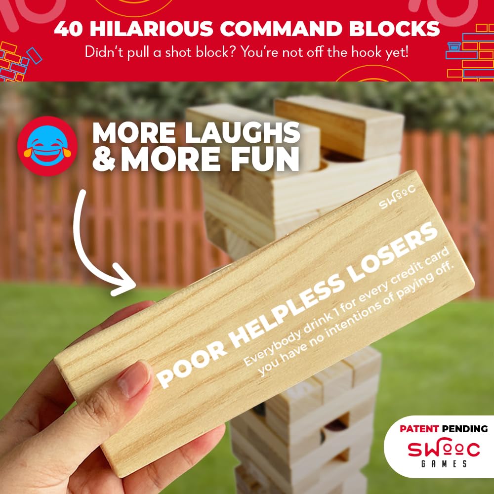 SWOOC Games Giant Tower Party Game with Hidden Jello Shots – Includes Cups, Lids & Carrying Case