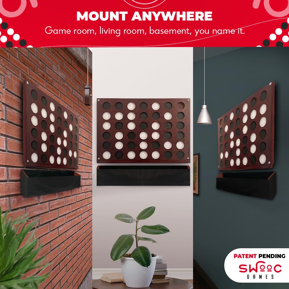 SWOOC Games Wall Mounted Giant 4 in a Row – 60% Quieter, Jumbo Size, Sustainable NZ Poplar