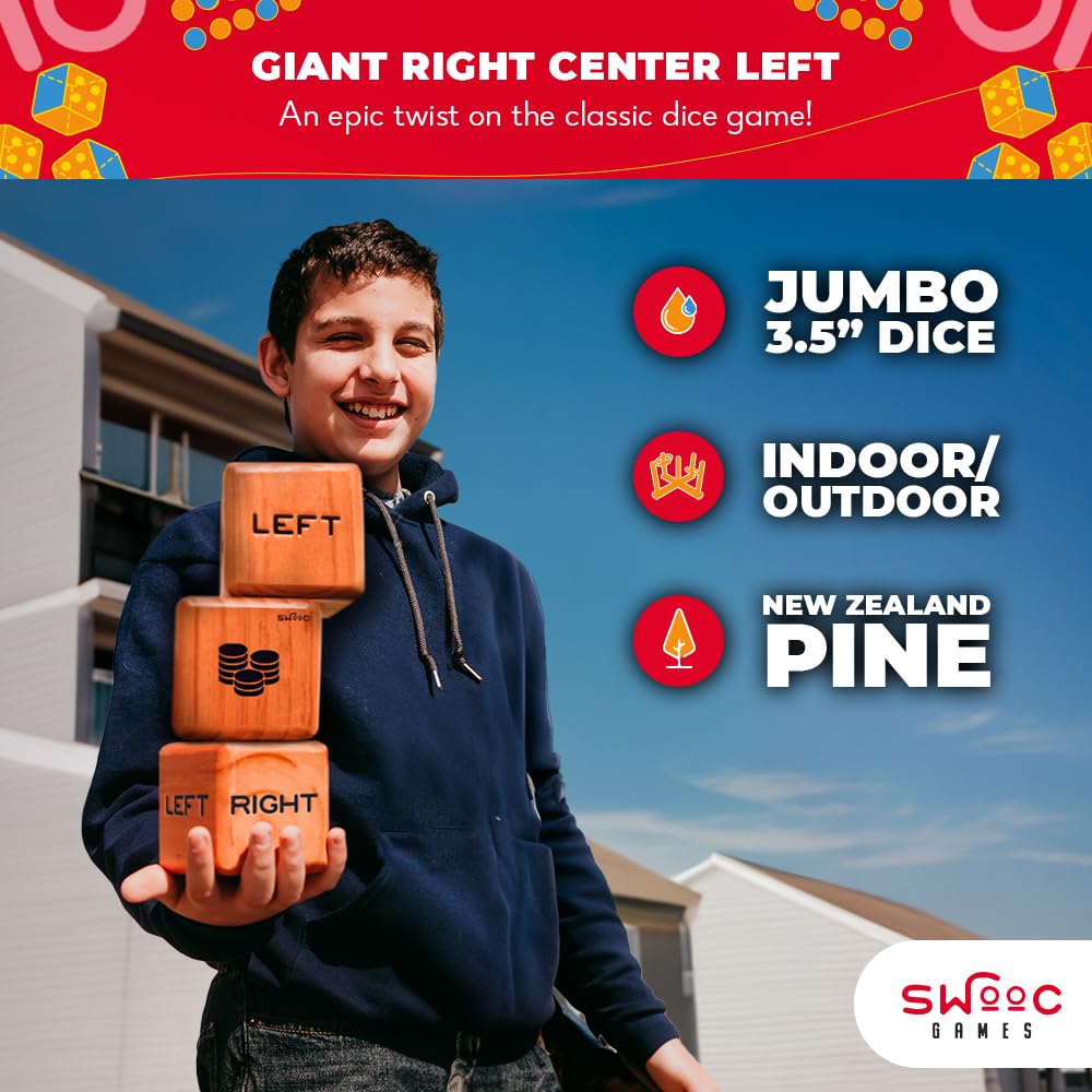 SWOOC Games Giant Right Center Left Dice – All-Weather Lawn Game