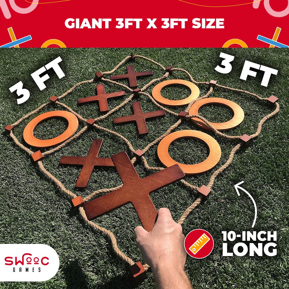 SWOOC Giant Tic Tac Toe Game - All-Weather 3ft x 3ft | Instant Setup Outdoor Family Fun