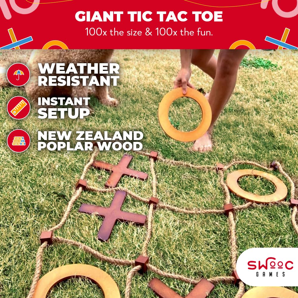 SWOOC Giant Tic Tac Toe Game - All-Weather 3ft x 3ft | Instant Setup Outdoor Family Fun