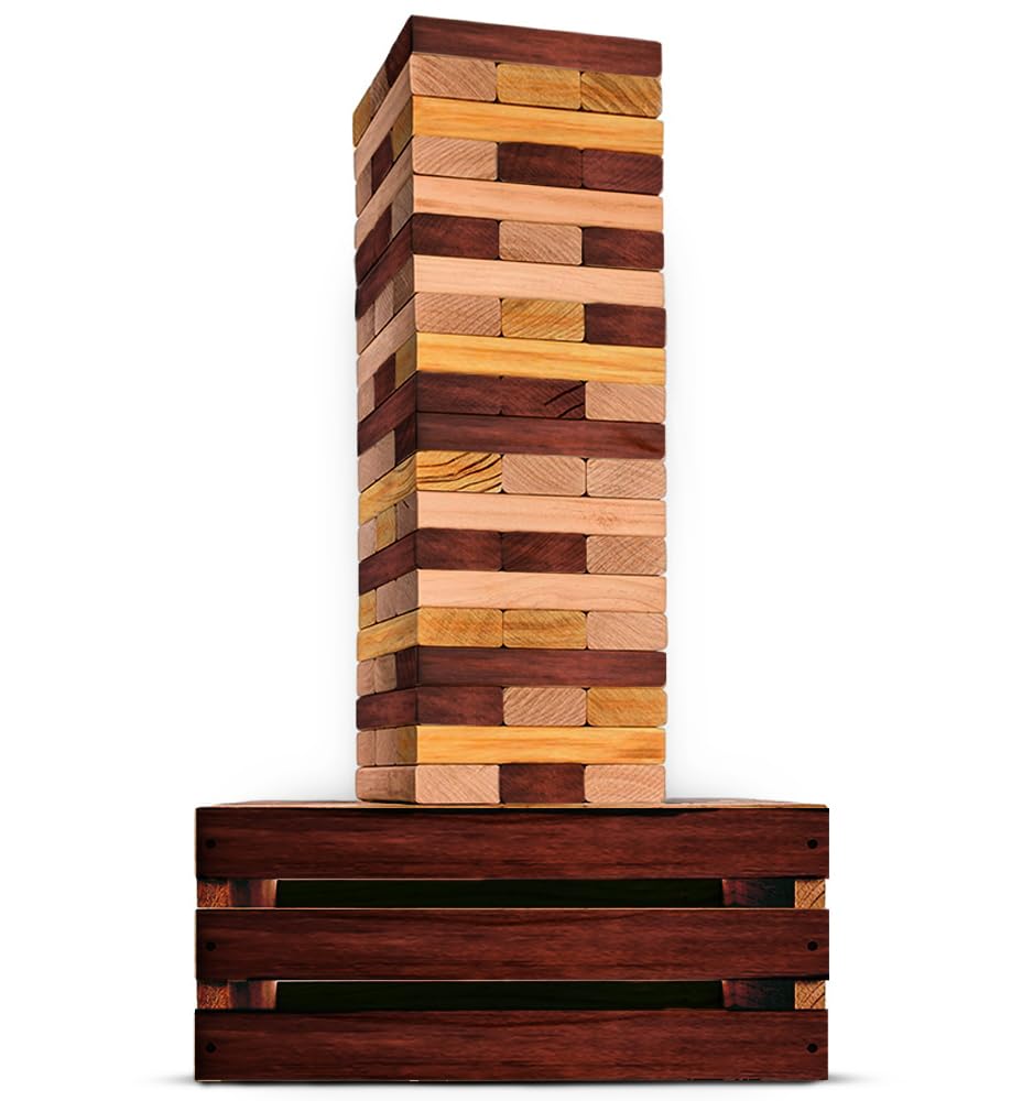 SWOOC Giant Tower Game — Weather-Resistant Reclaimed Wood, 60 Blocks + Storage Crate