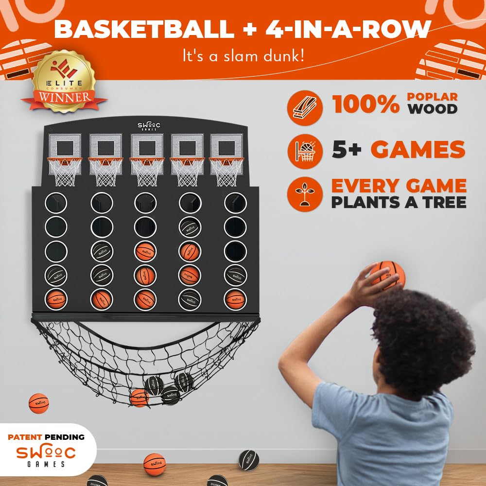 SWOOC Games - Low Post Lineup™: Wall Mounted Giant Basketball 4 In A Row + 5+ Games