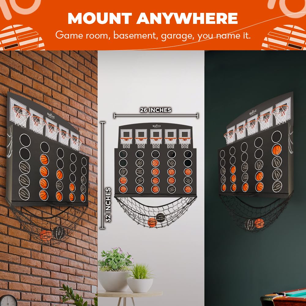 SWOOC Games - Low Post Lineup™: Wall Mounted Giant Basketball 4 In A Row + 5+ Games
