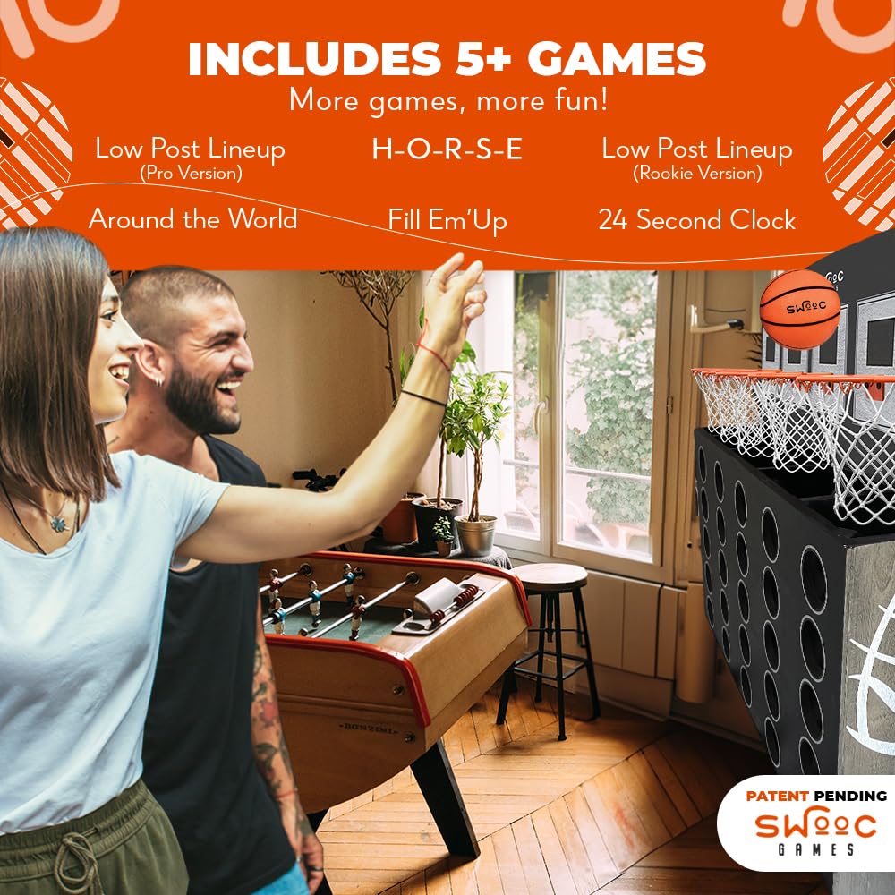 SWOOC Games - Low Post Lineup™: Wall Mounted Giant Basketball 4 In A Row + 5+ Games