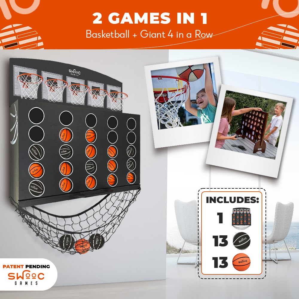 SWOOC Games - Low Post Lineup™: Wall Mounted Giant Basketball 4 In A Row + 5+ Games