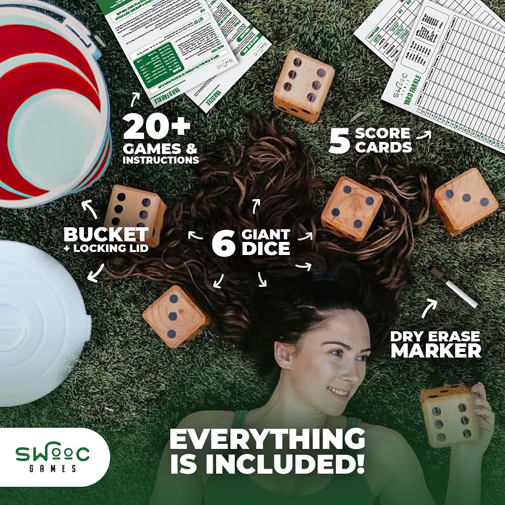 SWOOC Yardzee & Yard Farkle Game Set | Classic Red Shaker Edition All-Weather Outdoor Yard Dice