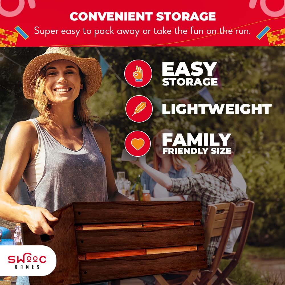 SWOOC Giant Tower Game — Weather-Resistant Reclaimed Wood, 60 Blocks + Storage Crate