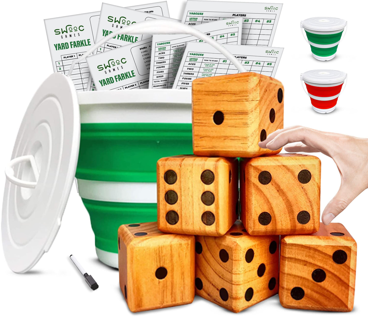 SWOOC Yardzee, Farkle & 20+ Games – Lightweight All-Weather Yard Dice (2.5in or 3.5in)