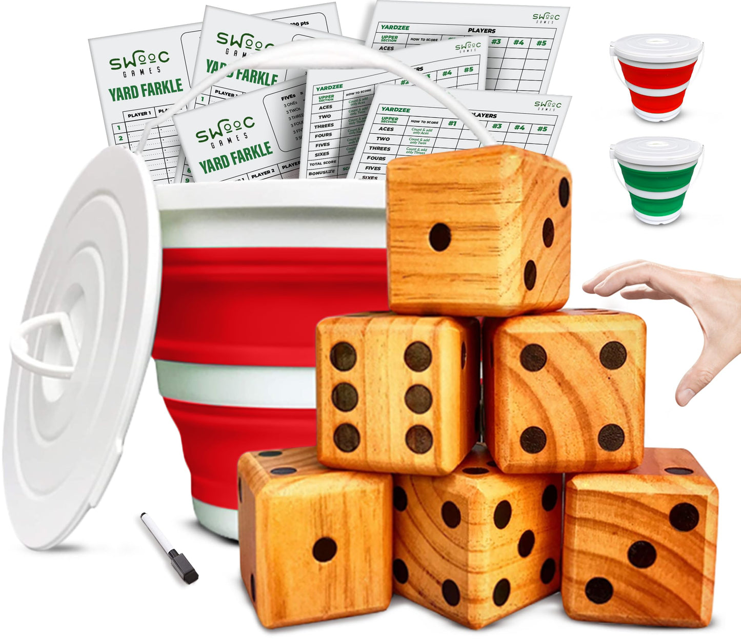 SWOOC Yardzee & Yard Farkle Game Set | Classic Red Shaker Edition All-Weather Outdoor Yard Dice