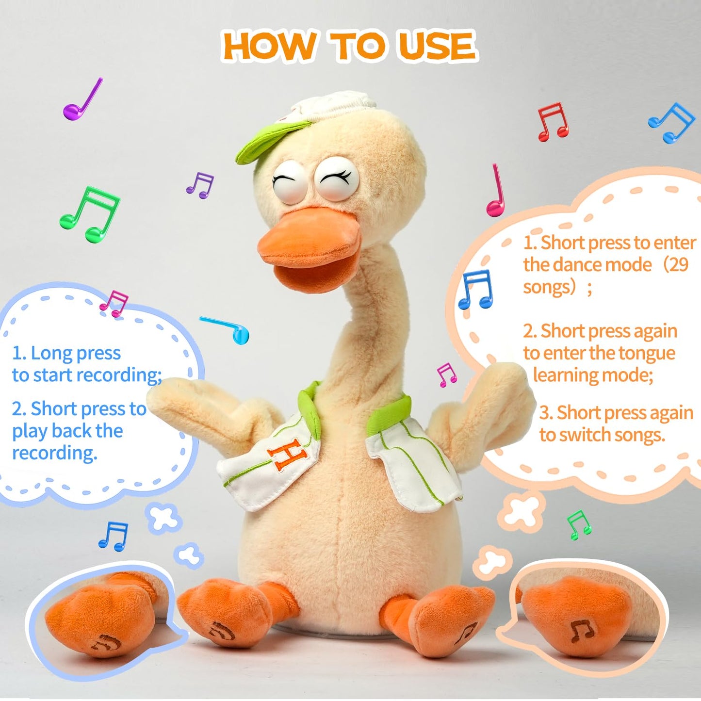 SWTOIPIG Talking Dancing Duck Toy – Interactive Plush Repeats & Records