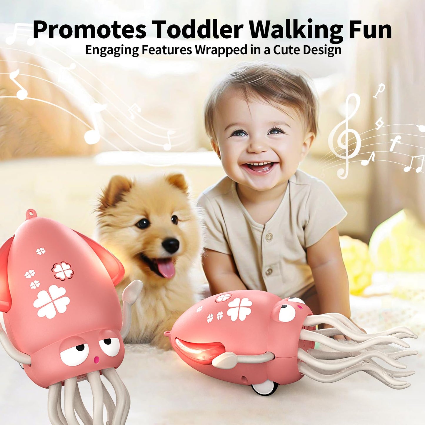 SWTOIPIG Dancing Octopus Toy – Lights, Music & Rechargeable (Pink)