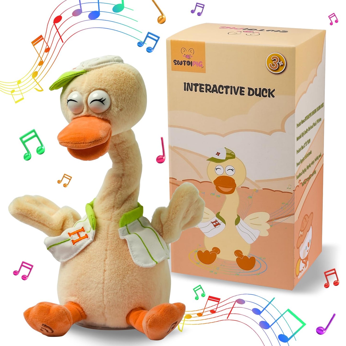 SWTOIPIG Talking Dancing Duck Toy – Interactive Plush Repeats & Records