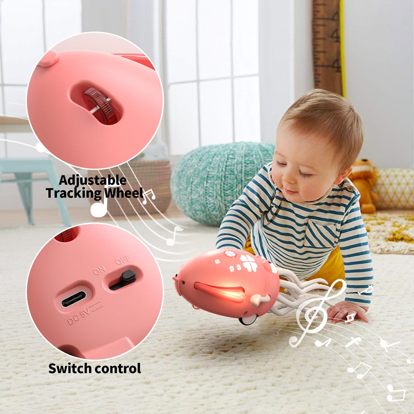 SWTOIPIG Dancing Octopus Toy – Lights, Music & Rechargeable (Pink)