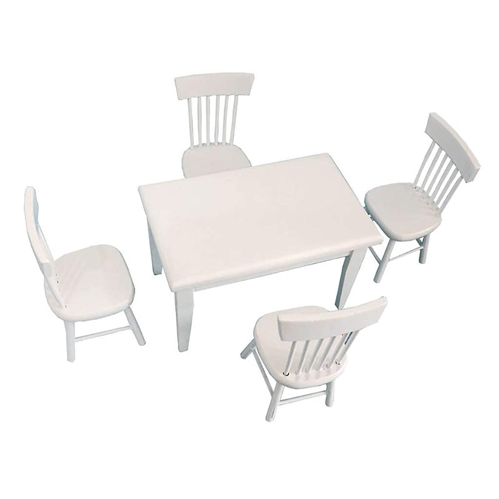 SXFSE 1:12 Dollhouse Dining Table & Chair Set — Wooden White Miniature Furniture