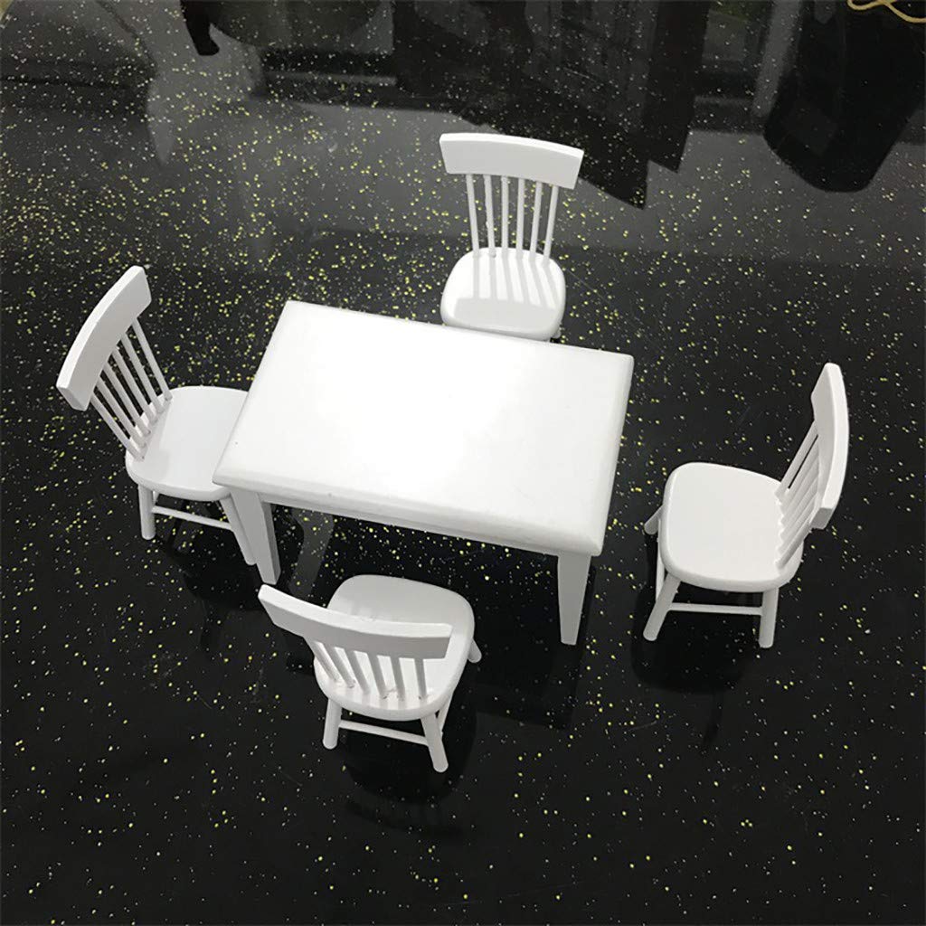 SXFSE 1:12 Dollhouse Dining Table & Chair Set — Wooden White Miniature Furniture