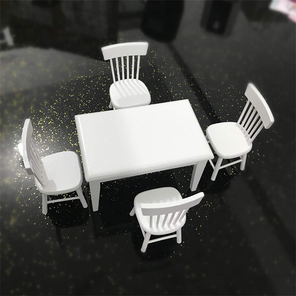 SXFSE 1:12 Dollhouse Dining Table & Chair Set — Wooden White Miniature Furniture