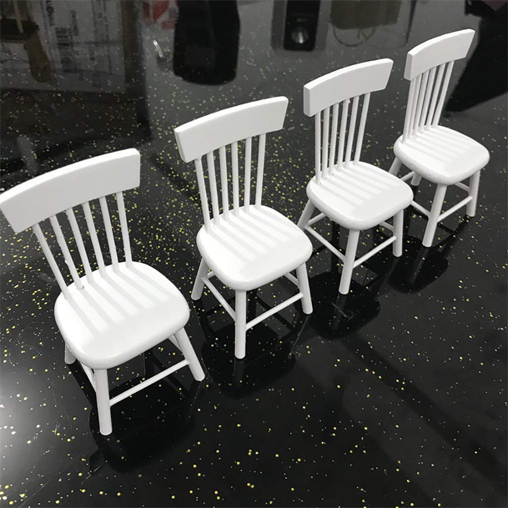 SXFSE 1:12 Dollhouse Dining Table & Chair Set — Wooden White Miniature Furniture