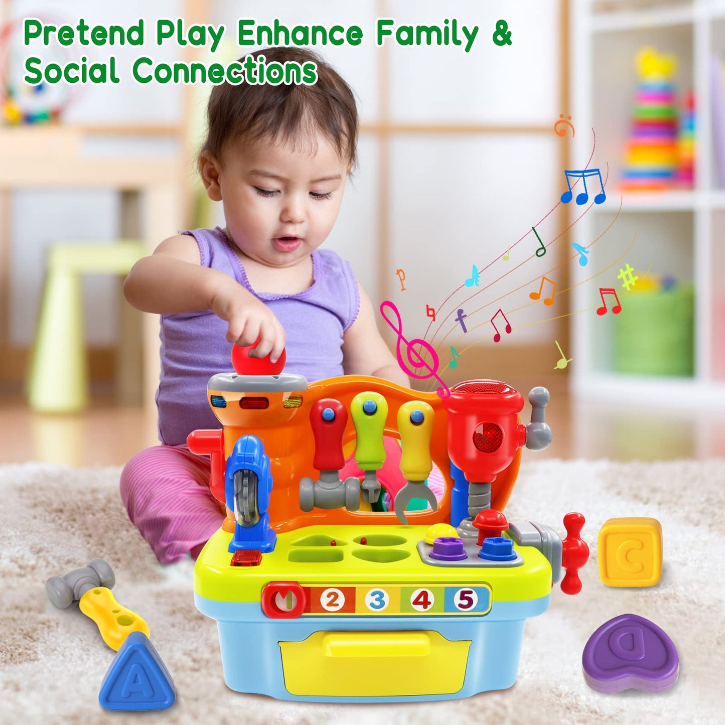 SYAOMUNLY Musical Learning Workbench Toy for 12–18 Months | Early Educational Tool Set for 1–2 Year Olds