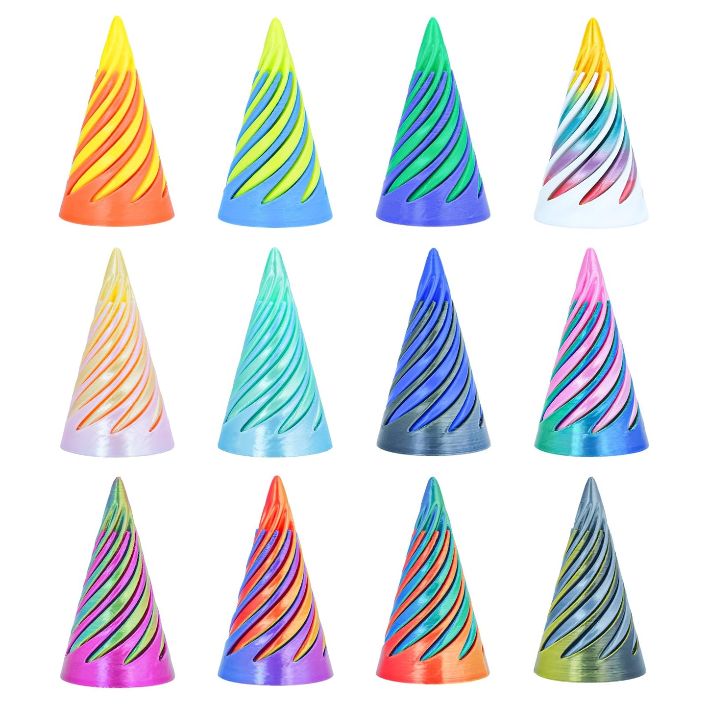 Sybedu 12Pcs Mini Spiral Cone Pyramid Fidget Toy – 3D Printed Vortex Illusion & Desk Deco