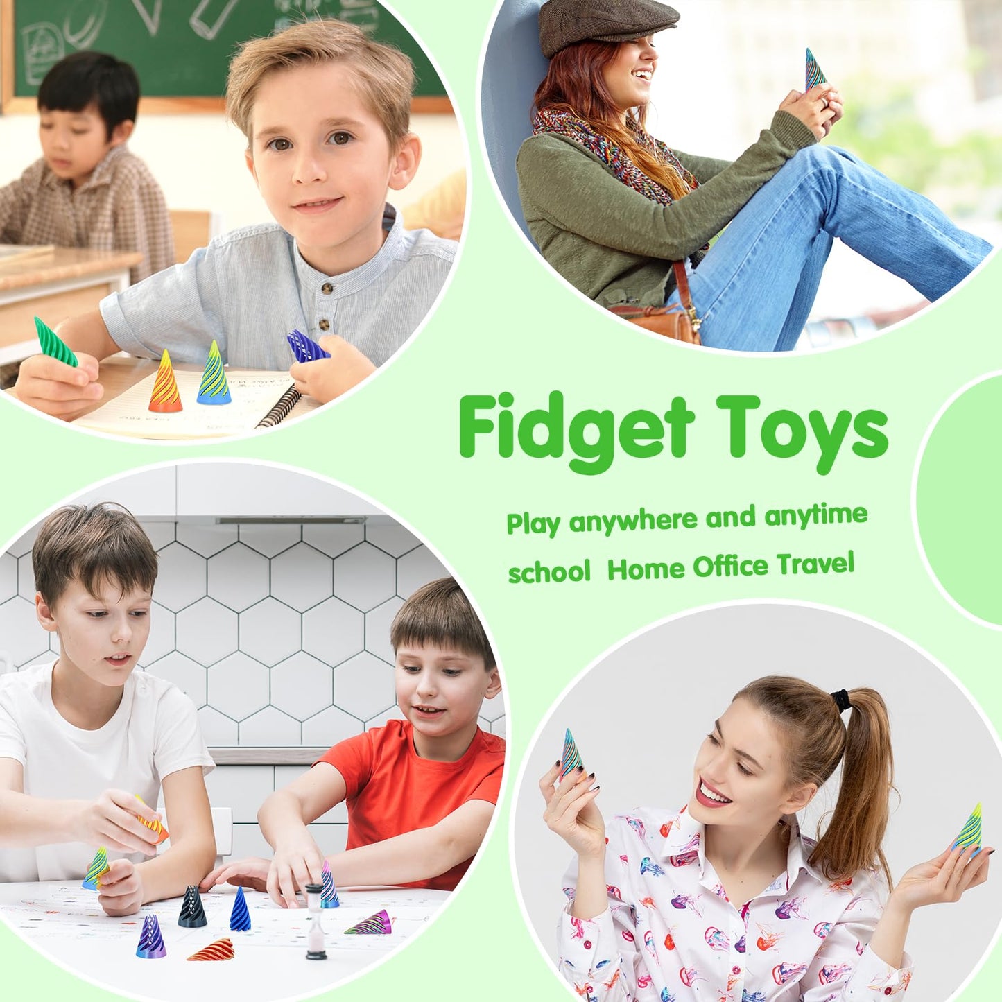 Sybedu 12Pcs Mini Spiral Cone Pyramid Fidget Toy – 3D Printed Vortex Illusion & Desk Deco