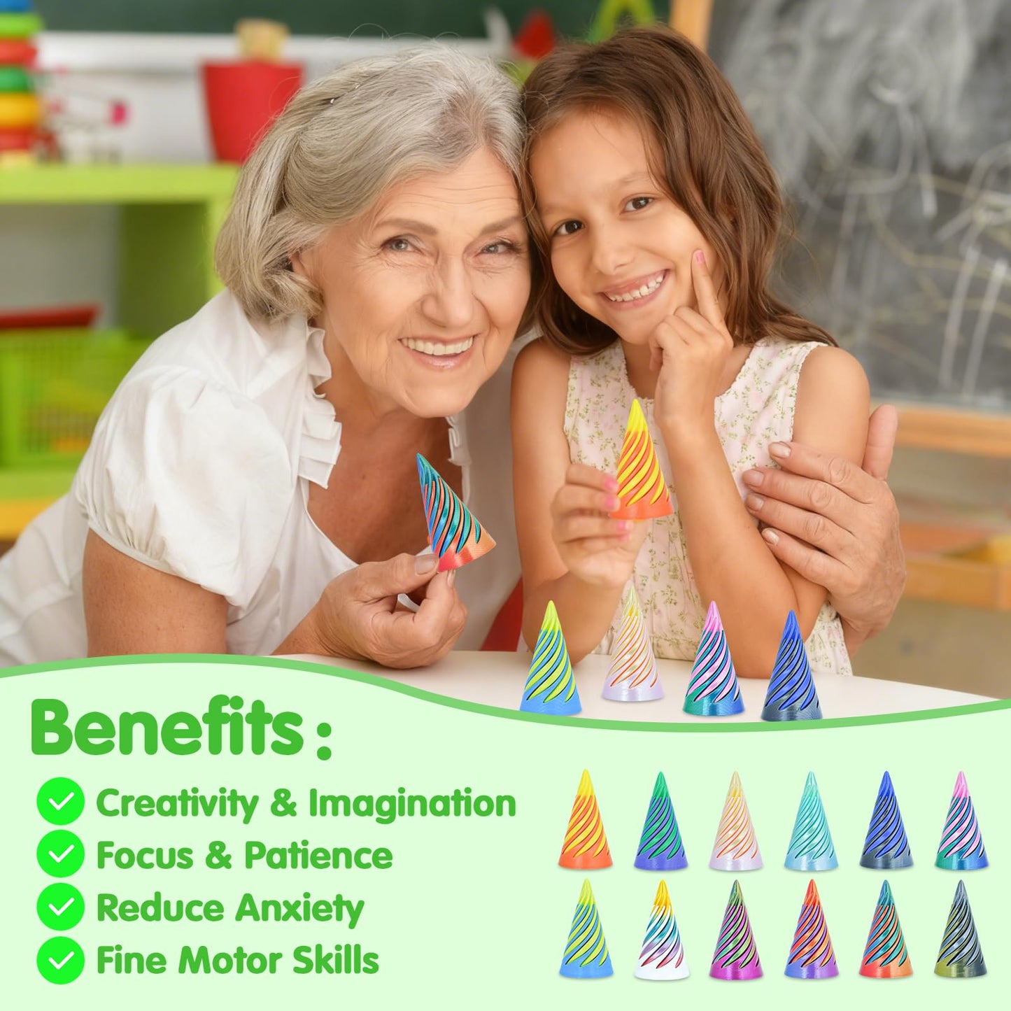 Sybedu 12Pcs Mini Spiral Cone Pyramid Fidget Toy – 3D Printed Vortex Illusion & Desk Deco