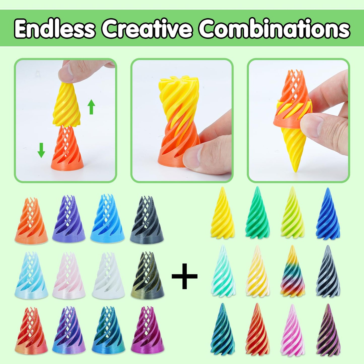 Sybedu 12Pcs Mini Spiral Cone Pyramid Fidget Toy – 3D Printed Vortex Illusion & Desk Deco