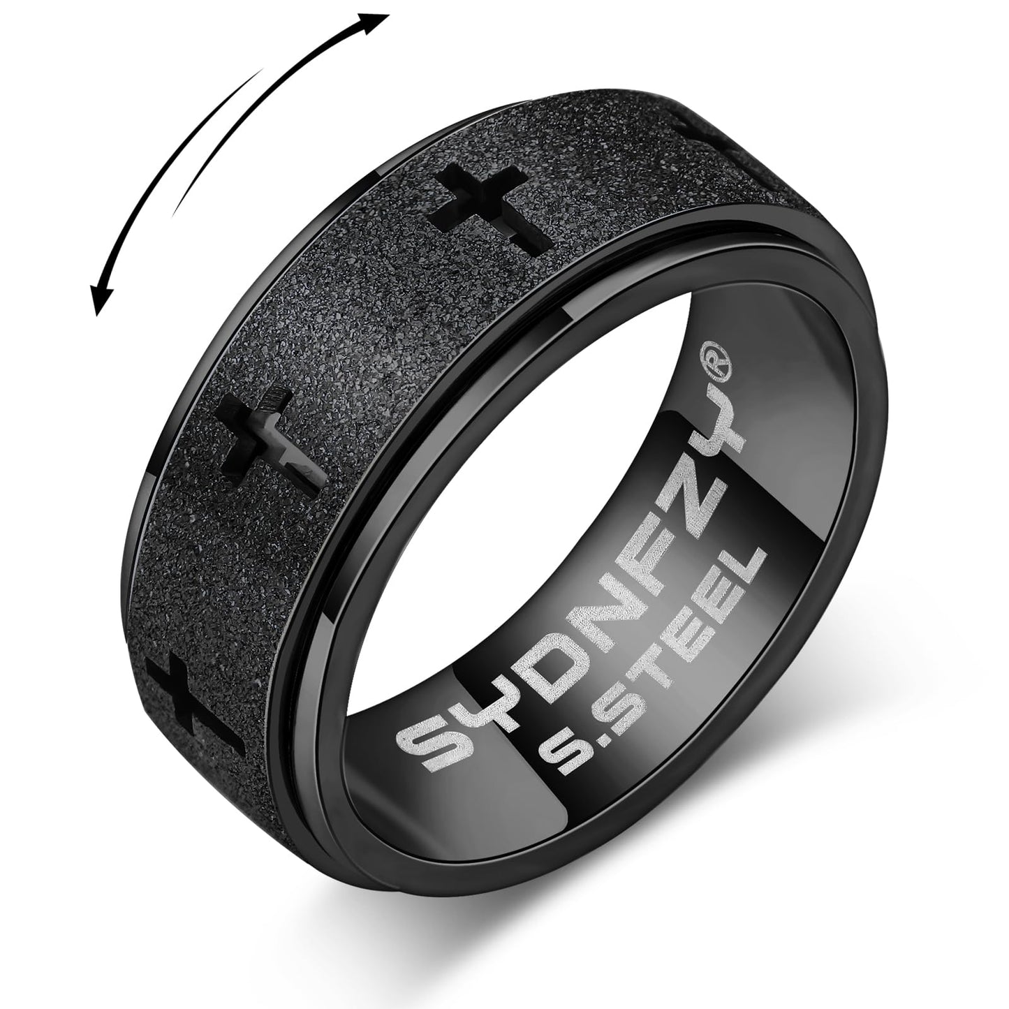 SYDNFZY Anxiety Spinner Ring for Men - 8mm Black Stainless Steel Fidget Ring