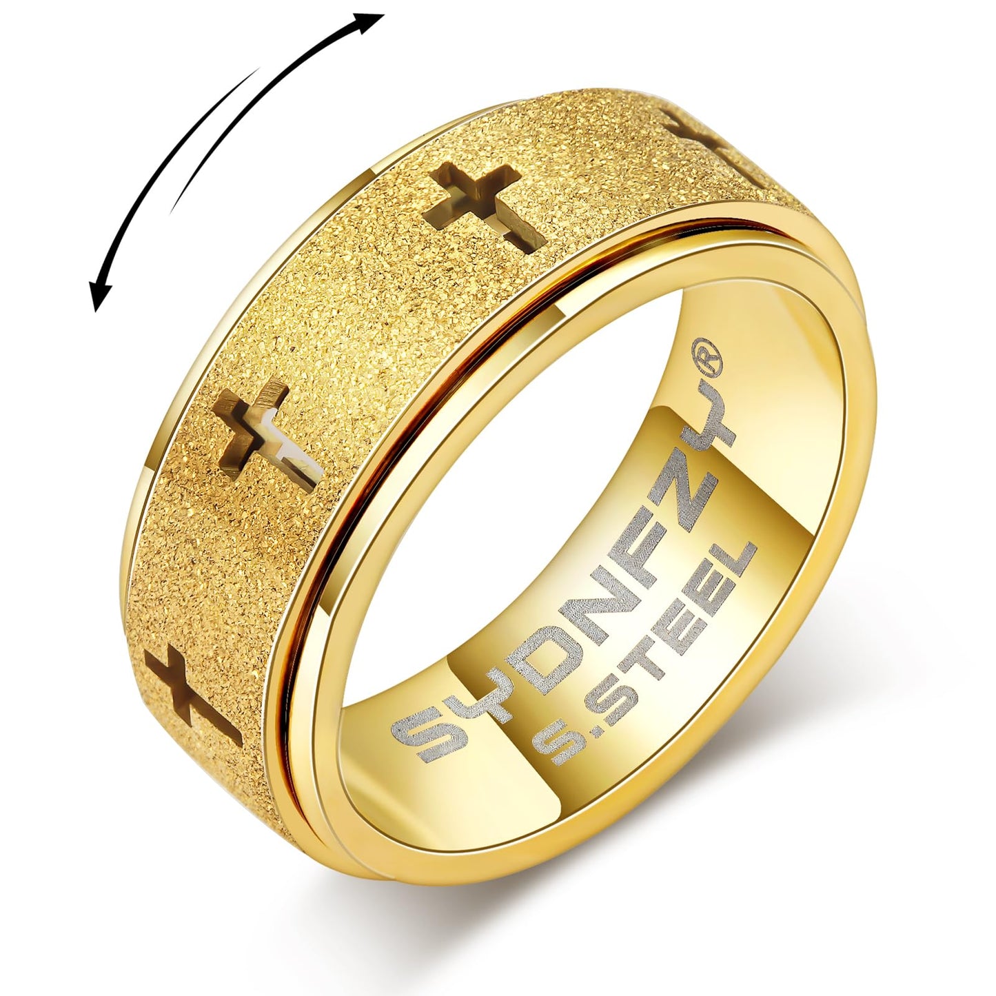SYDNFZY Anxiety Spinner Ring for Men - 8mm Stainless Steel Fidget Ring, Cross Spinner for Stress Relief