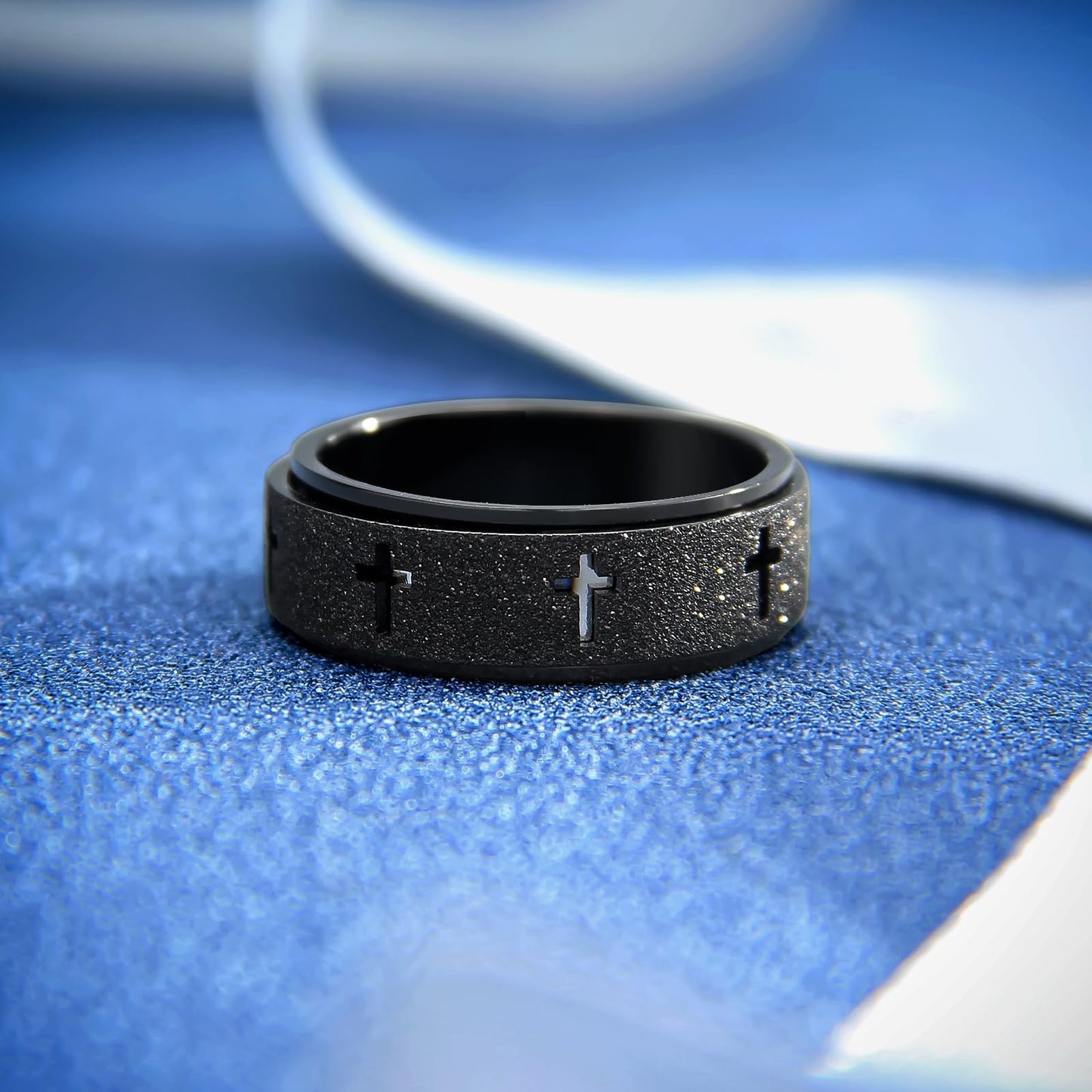 SYDNFZY Anxiety Spinner Ring for Men - 8mm Black Stainless Steel Fidget Ring