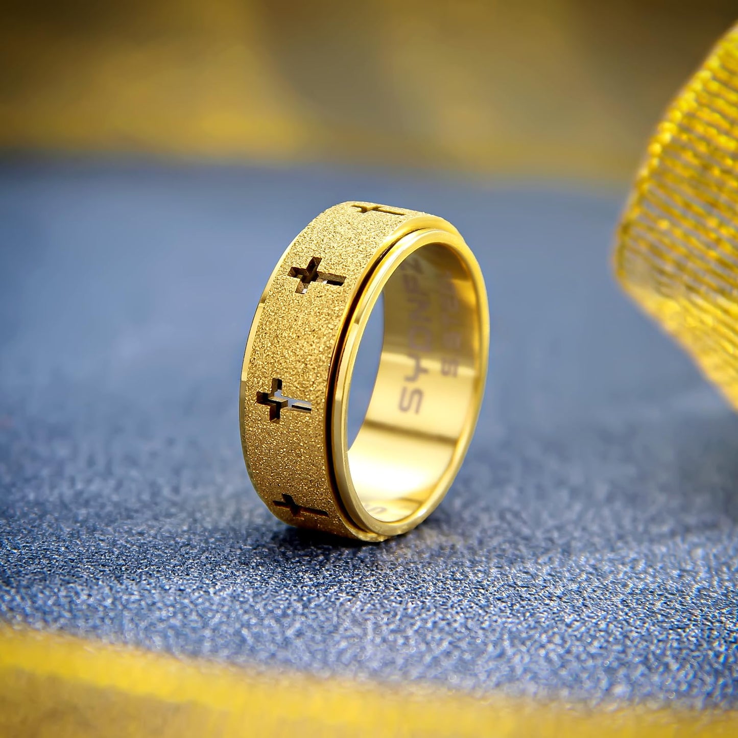 SYDNFZY Anxiety Spinner Ring for Men - 8mm Stainless Steel Fidget Ring, Cross Spinner for Stress Relief