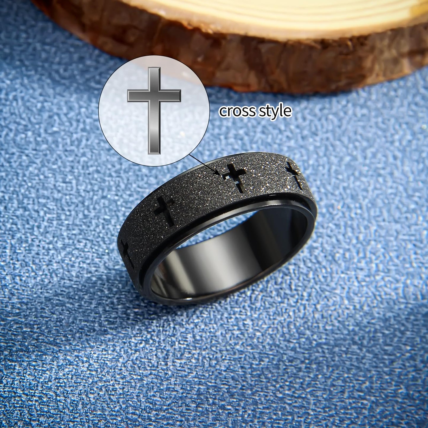 SYDNFZY Anxiety Spinner Ring for Men - 8mm Black Stainless Steel Fidget Ring