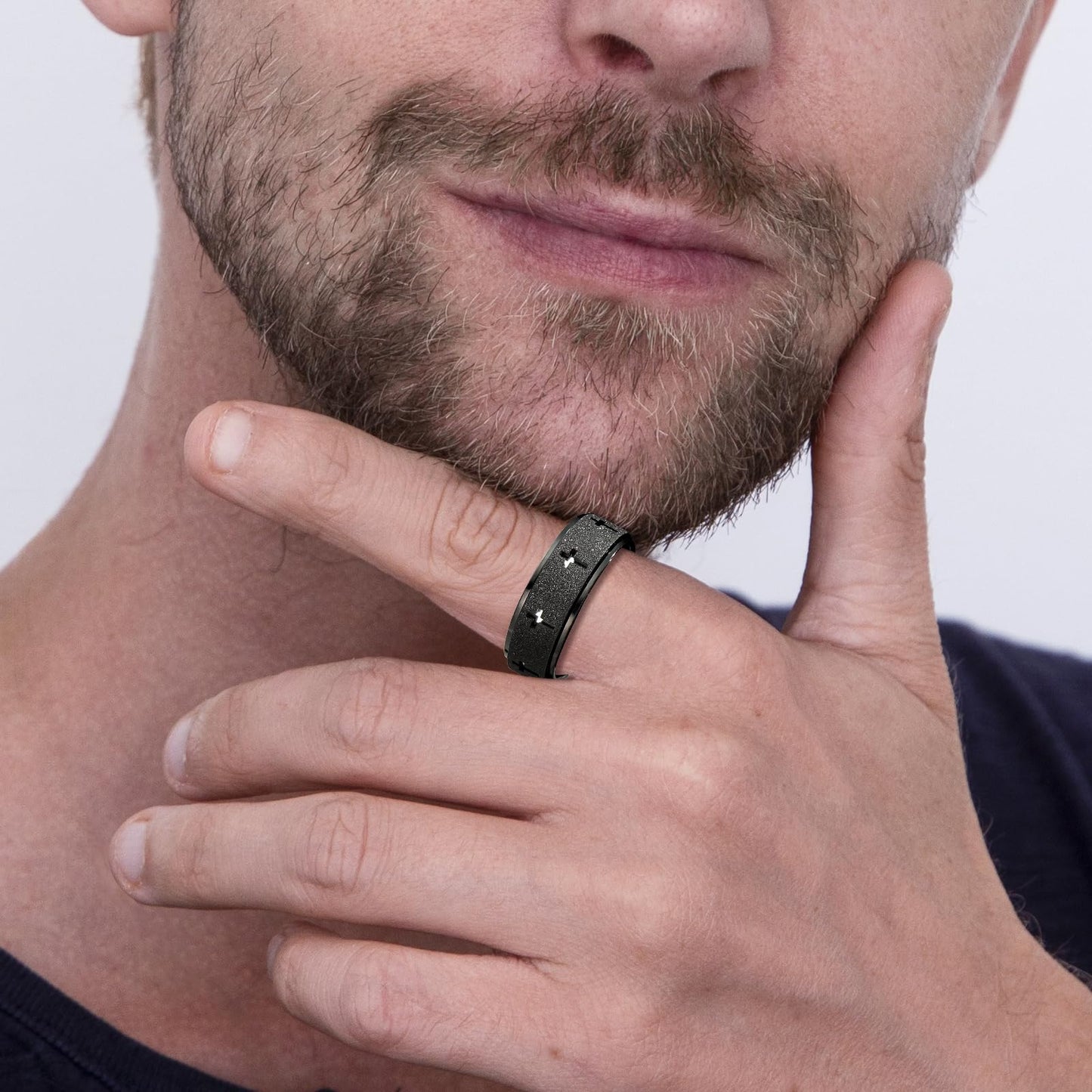 SYDNFZY Anxiety Spinner Ring for Men - 8mm Black Stainless Steel Fidget Ring