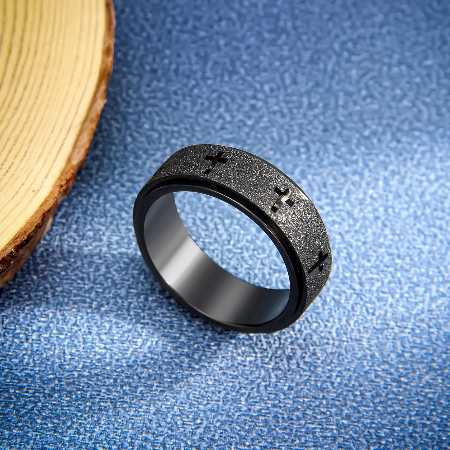 SYDNFZY Anxiety Spinner Ring for Men - 8mm Black Stainless Steel Fidget Ring