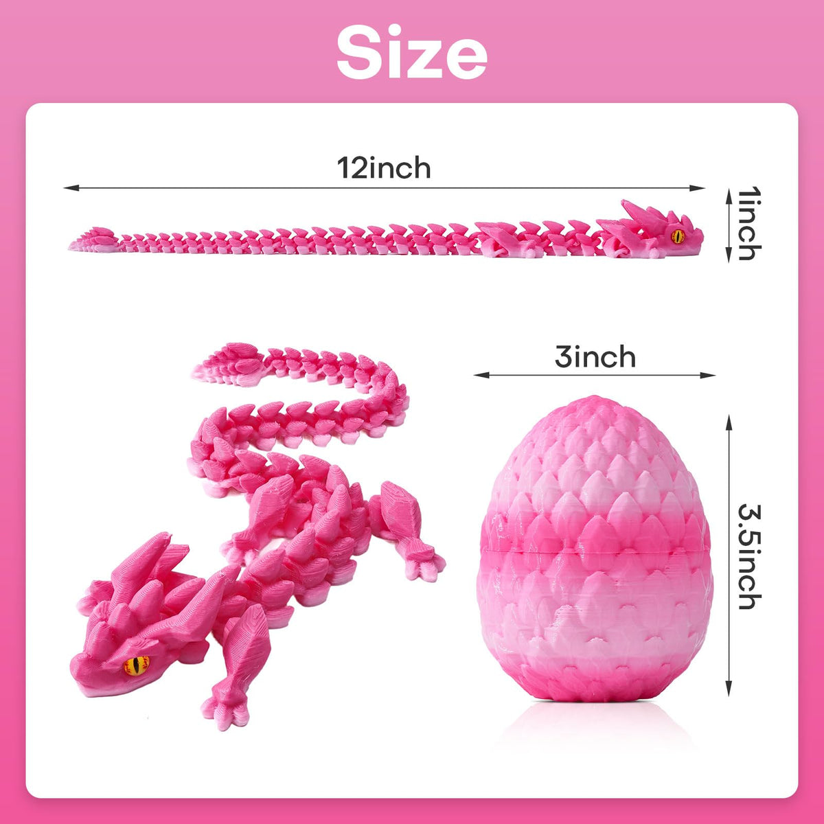SYEFKJSA 12-Inch 3D Printed Dragon Eggs with Dragon Inside – Articulated Fidget Toy, Cherry Blossom Edition
