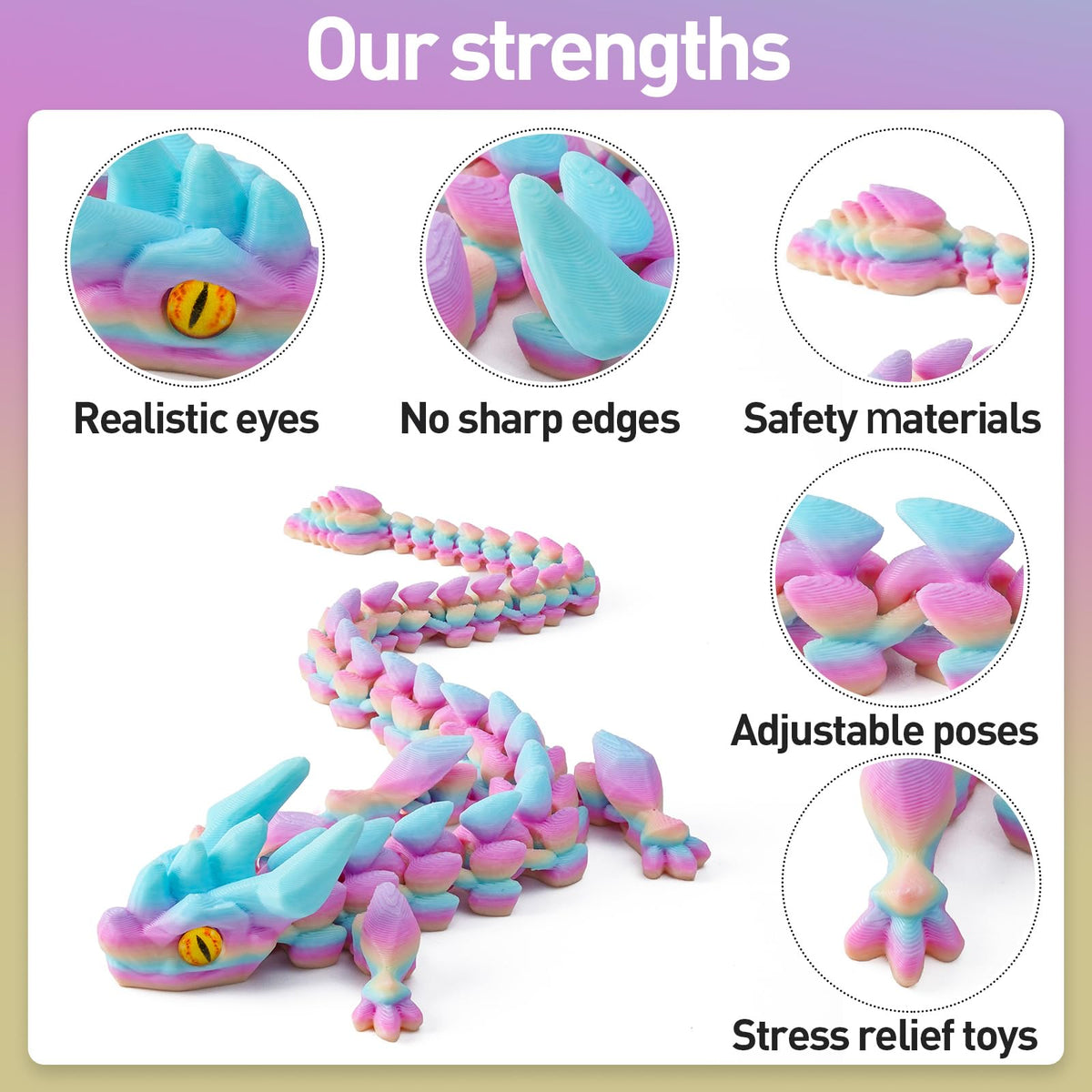 SYEFKJSA 3D Printed Dragon Eggs – 12-Inch Articulated Dragon Fidget Figure, Colorful Decorative Gift