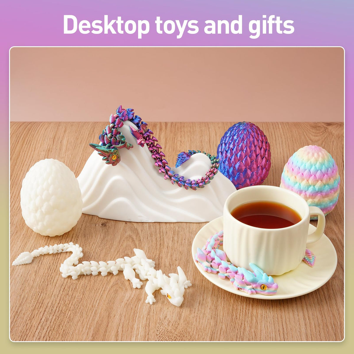 SYEFKJSA 3D Printed Dragon Eggs – 12-Inch Articulated Dragon Fidget Figure, Colorful Decorative Gift
