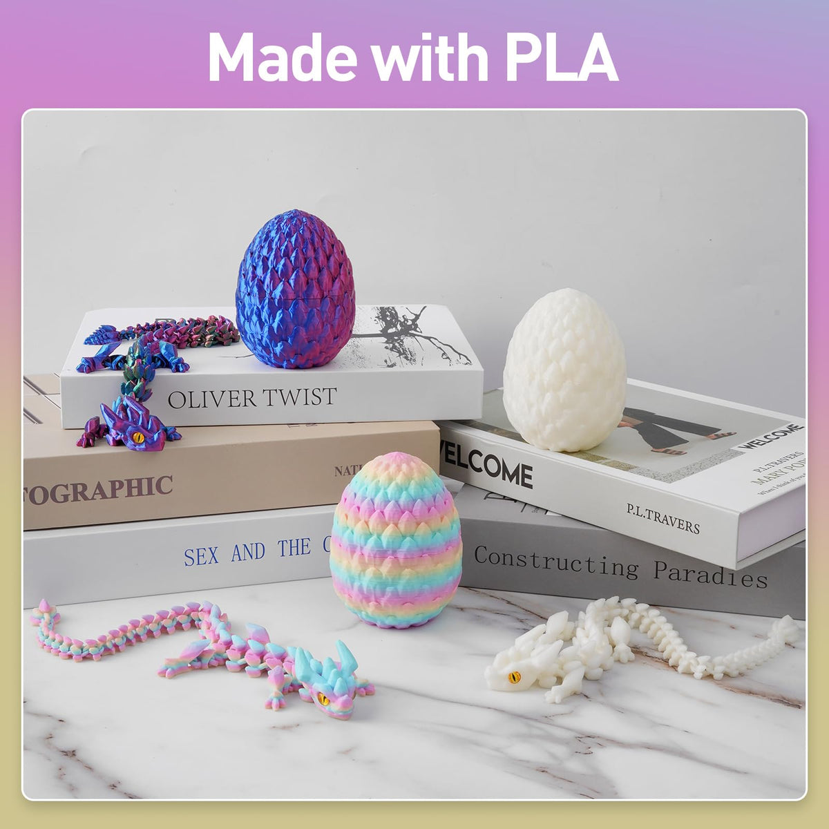SYEFKJSA 3D Printed Dragon Eggs – 12-Inch Articulated Dragon Fidget Figure, Colorful Decorative Gift