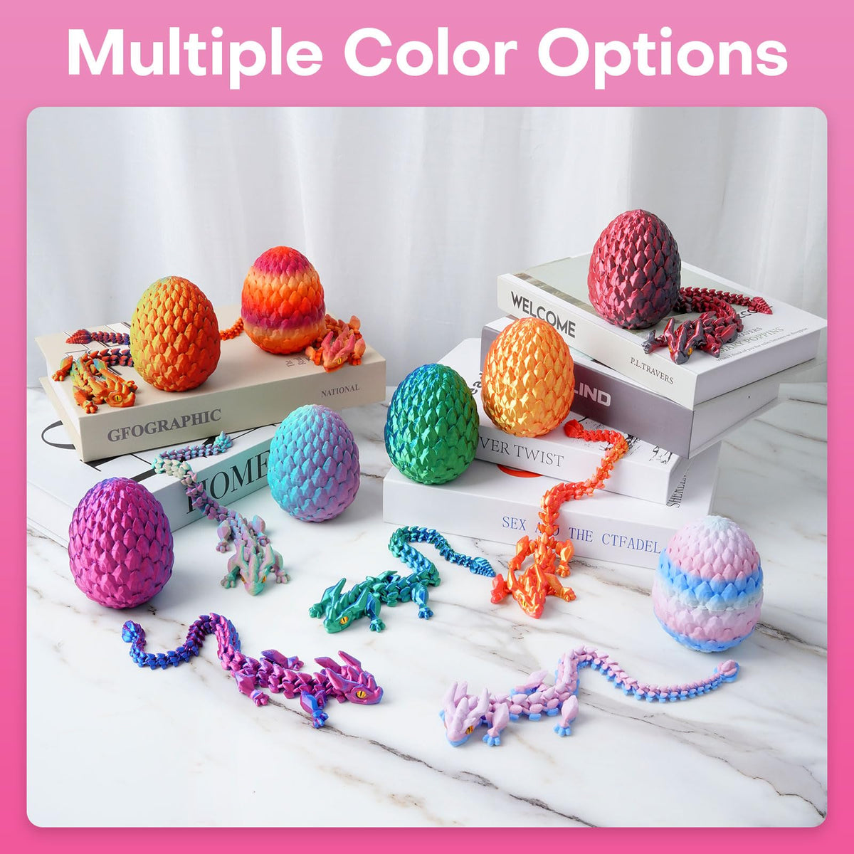 SYEFKJSA 12-Inch 3D Printed Dragon Eggs with Dragon Inside – Articulated Fidget Toy, Cherry Blossom Edition