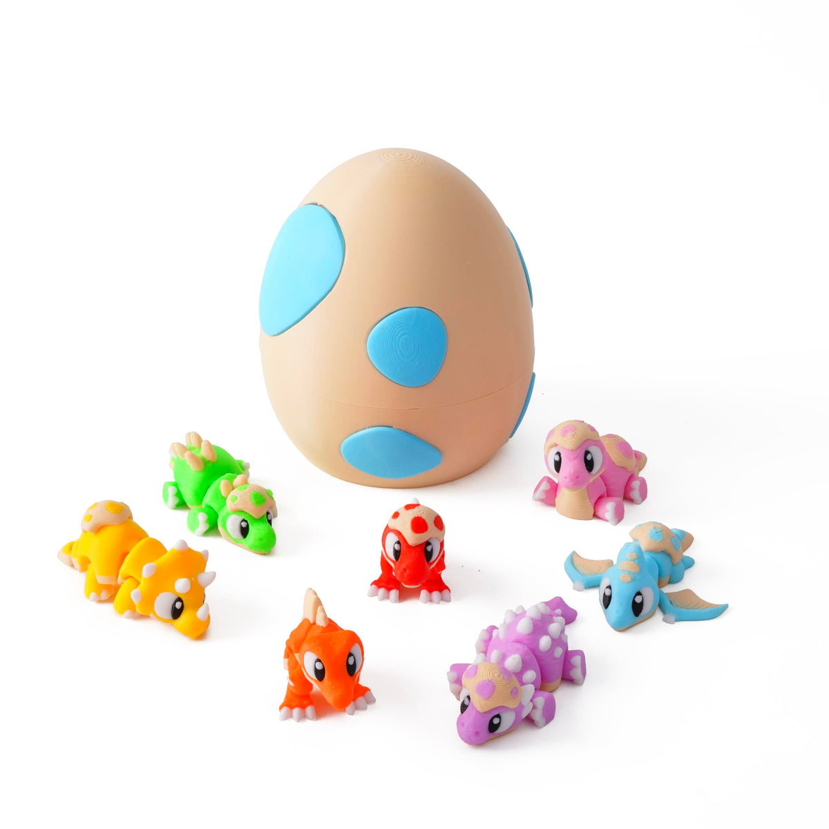 SYEFKJSA 7PCS 3D Printed Dinosaur Eggs Set – Articulated Dino Toys for Desk Decor
