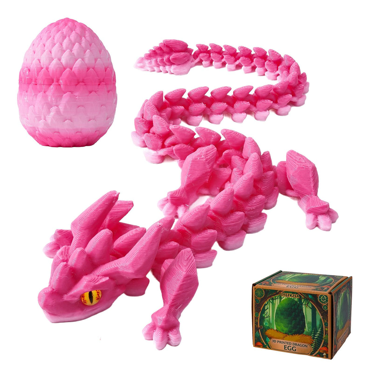 SYEFKJSA 12-Inch 3D Printed Dragon Eggs with Dragon Inside – Articulated Fidget Toy, Cherry Blossom Edition