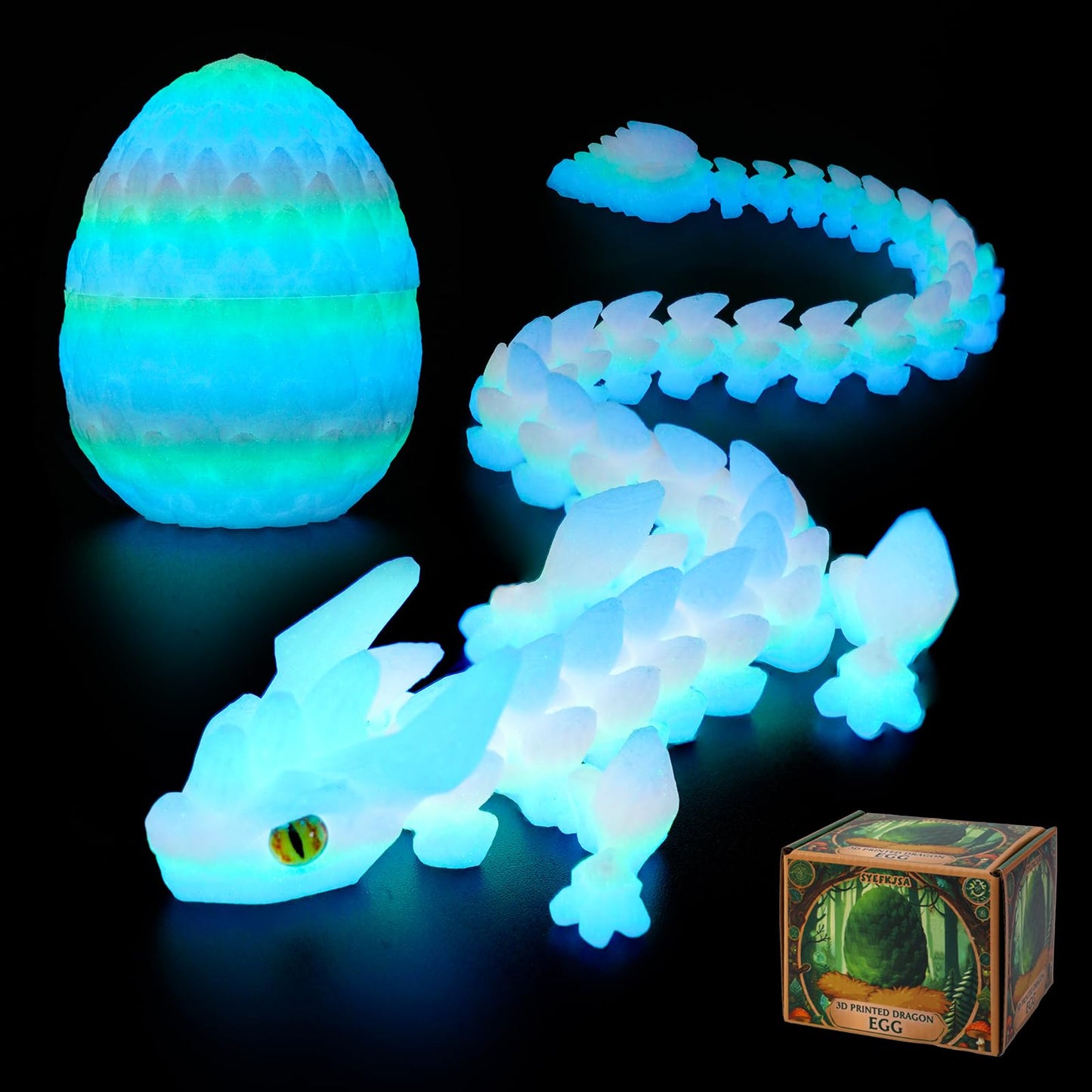 SYEFKJSA 3D Printed Dragon Eggs – 12-Inch Articulated Dragon, Glow in the Dark