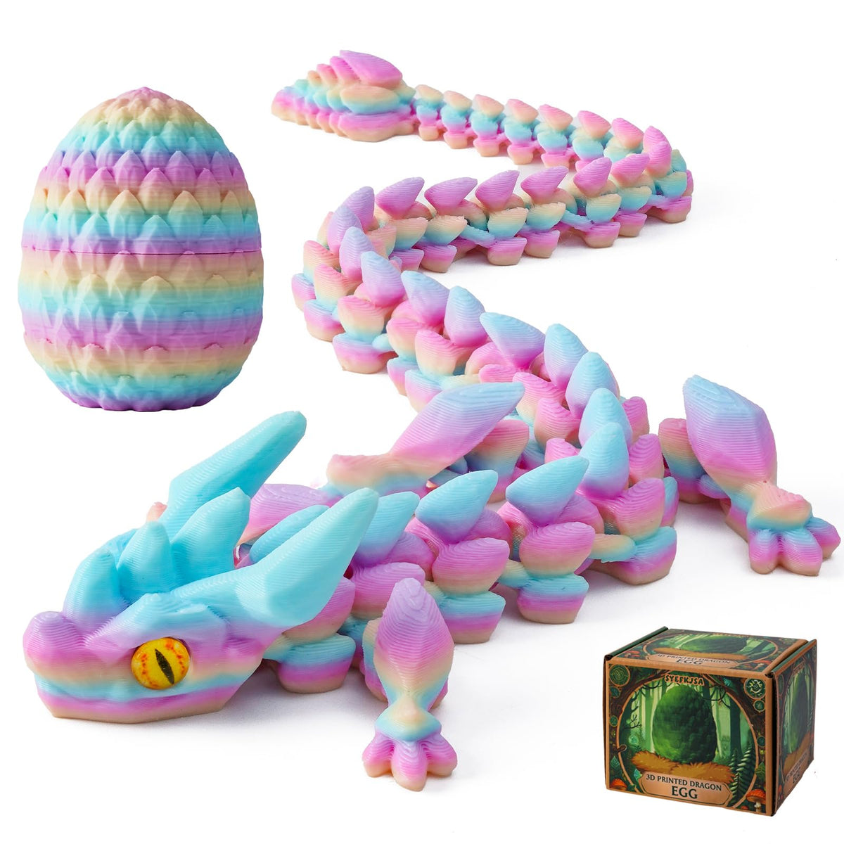 SYEFKJSA 3D Printed Dragon Eggs – 12-Inch Articulated Dragon Fidget Figure, Colorful Decorative Gift