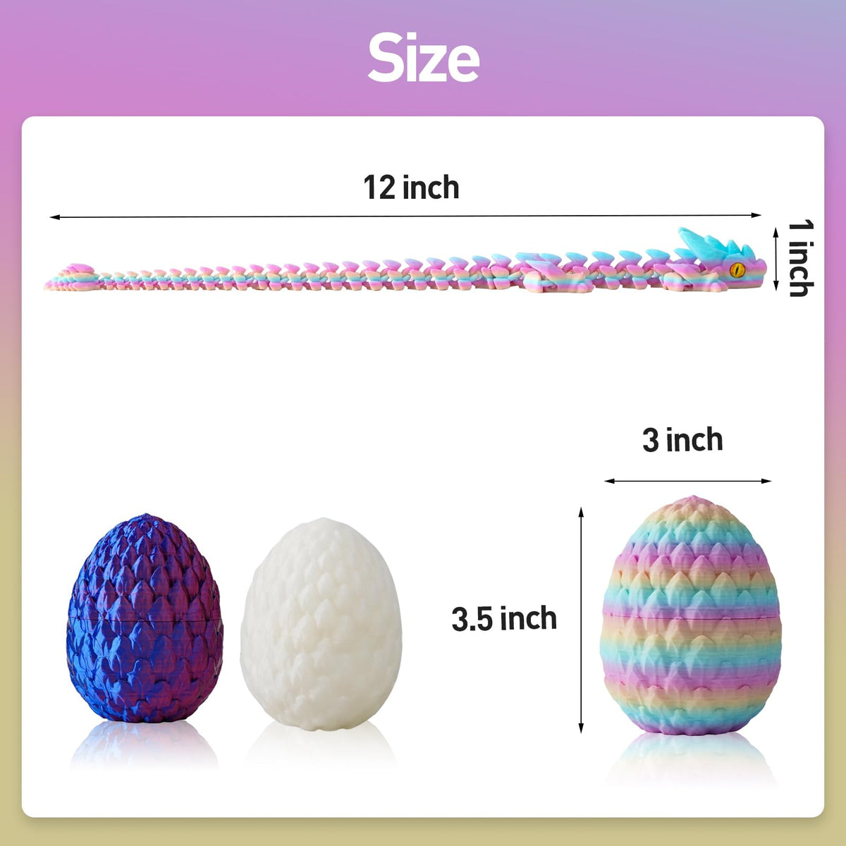 SYEFKJSA 3D Printed Dragon Eggs – 12-Inch Articulated Dragon Fidget Figure, Colorful Decorative Gift