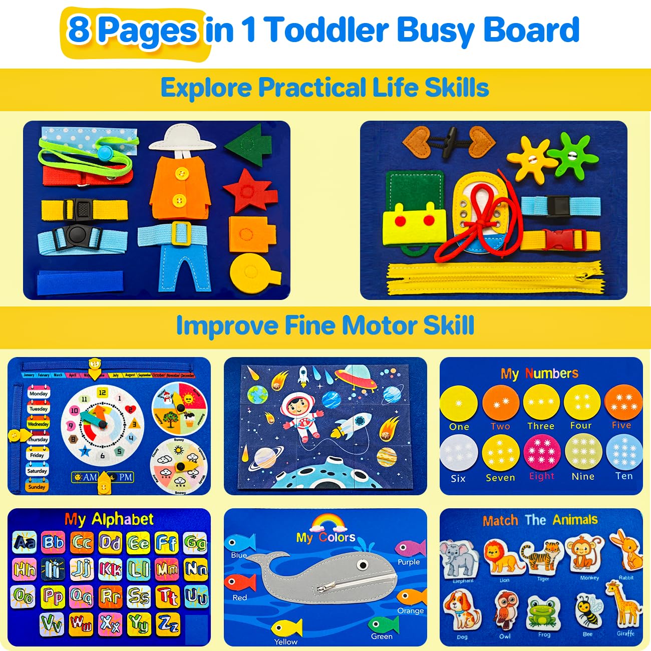 SYHLN Toddler Montessori Busy Board – 25-in-1 Learning Toy for Preschoolers, Travel & Sensory Play (Dinosaur Design)