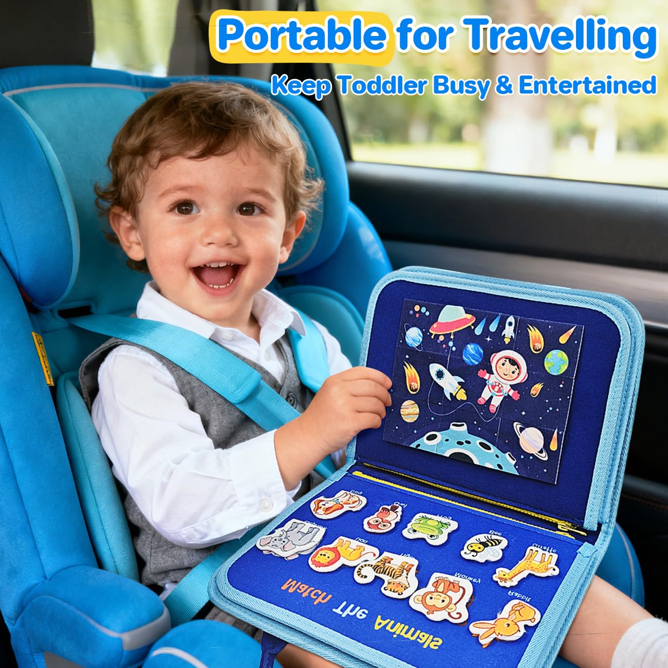 SYHLN Toddler Montessori Busy Board – 25-in-1 Learning Toy for Preschoolers, Travel & Sensory Play (Dinosaur Design)