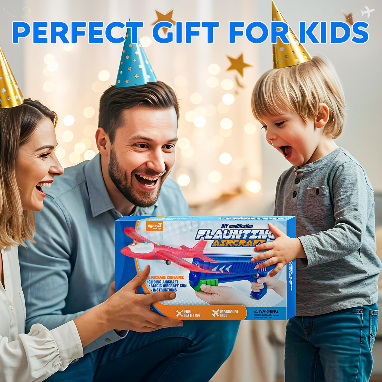 SYHLN 3 Pack Airplane Launcher Toys – LED Foam Glider Planes for Outdoor Fun (Ages 4-9)