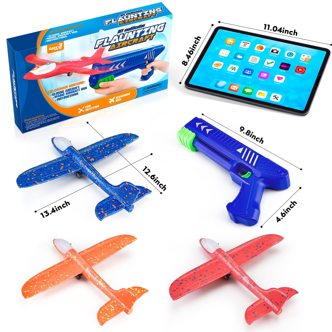 SYHLN 3 Pack Airplane Launcher Toys – LED Foam Glider Planes for Outdoor Fun (Ages 4-9)