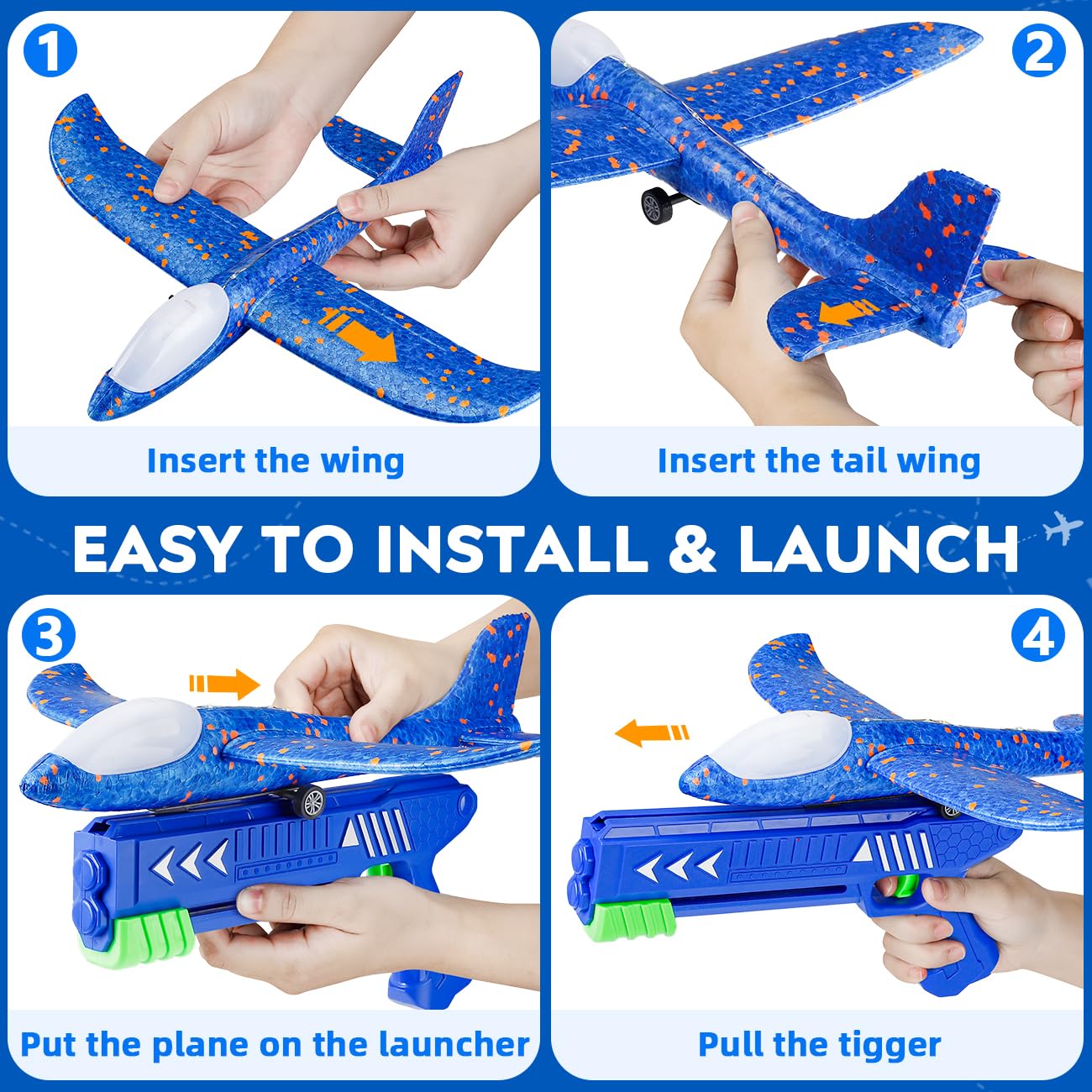 SYHLN 3 Pack Airplane Launcher Toys – LED Foam Glider Planes for Outdoor Fun (Ages 4-9)